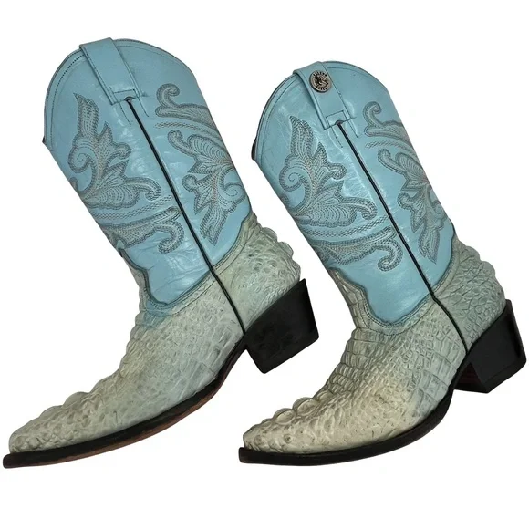 Rogers Turquoise Croc-Embossed Cowboy Boots - Picture 5 of 16